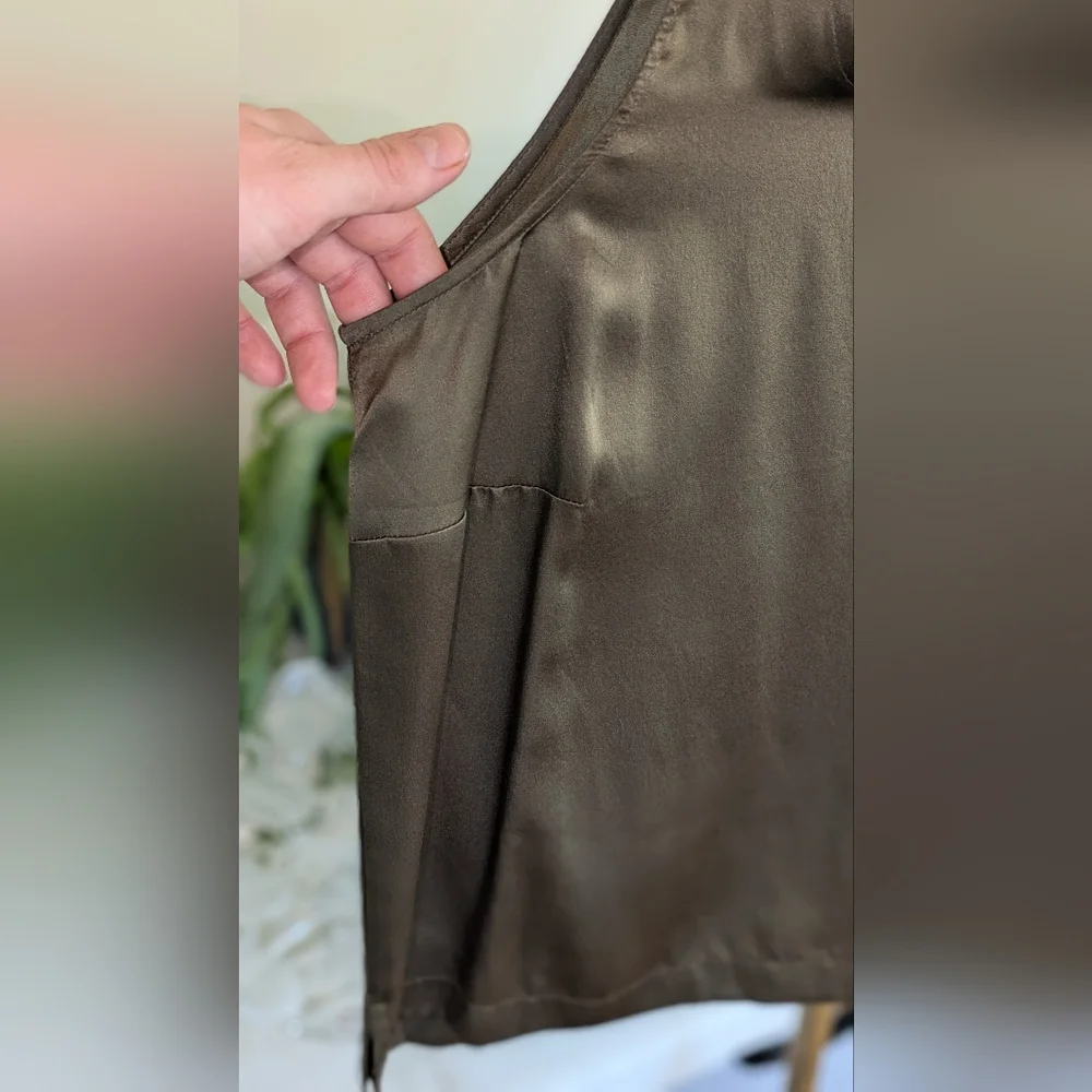 100% Silk Olive Sleeveless Tank Coldwater Creek Petite - Picture 4 of 12